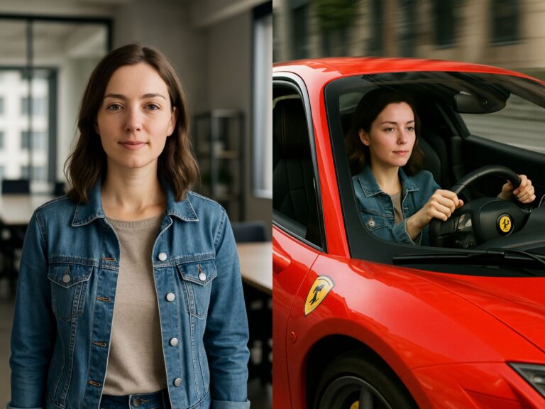 Participante dirigindo uma Ferrari